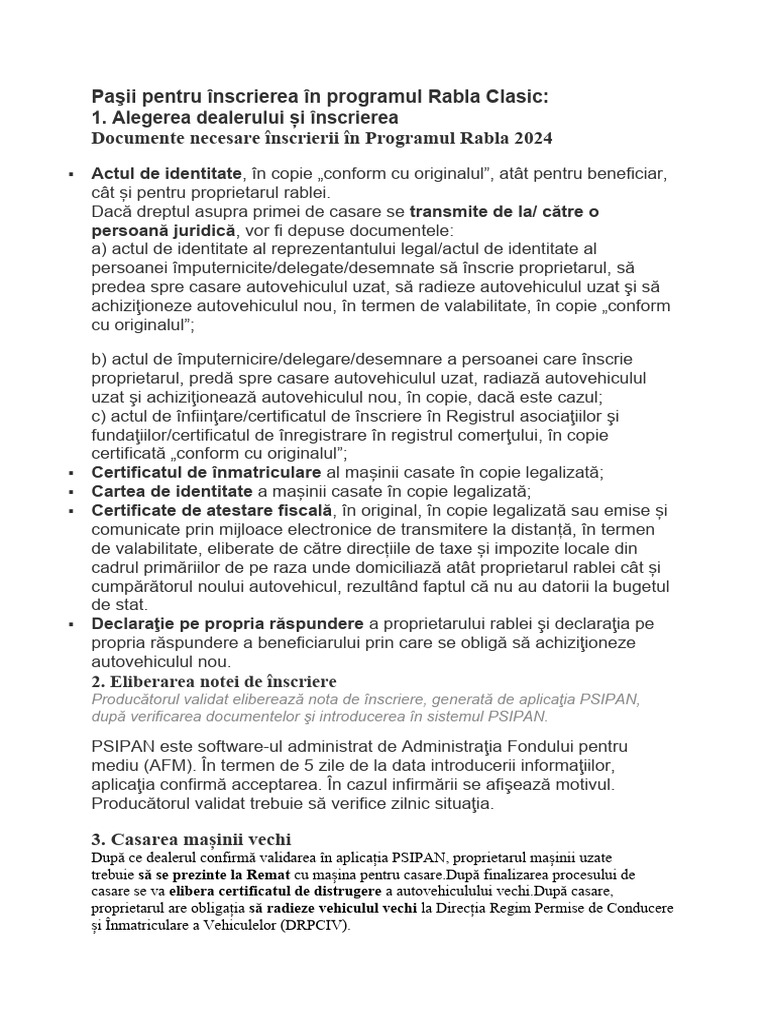 Paşii Pentru Înscrierea În Programul Rabla Clasic | PDF