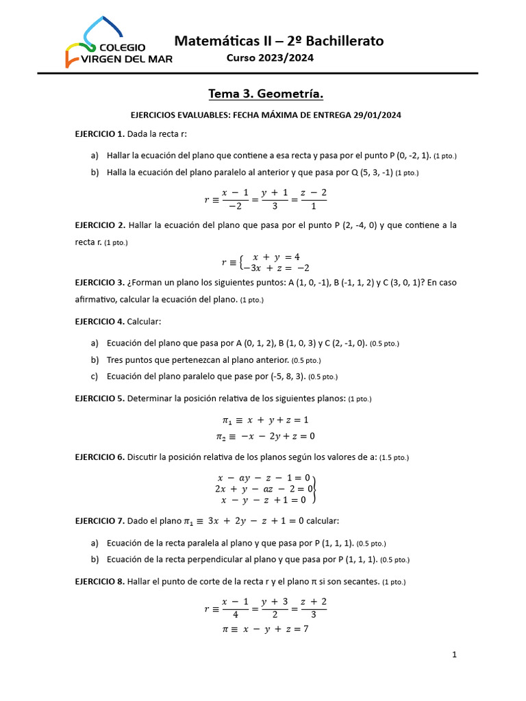 Ejercicios de Geometría 2º Bachillerato | PDF | Línea (geometría ...