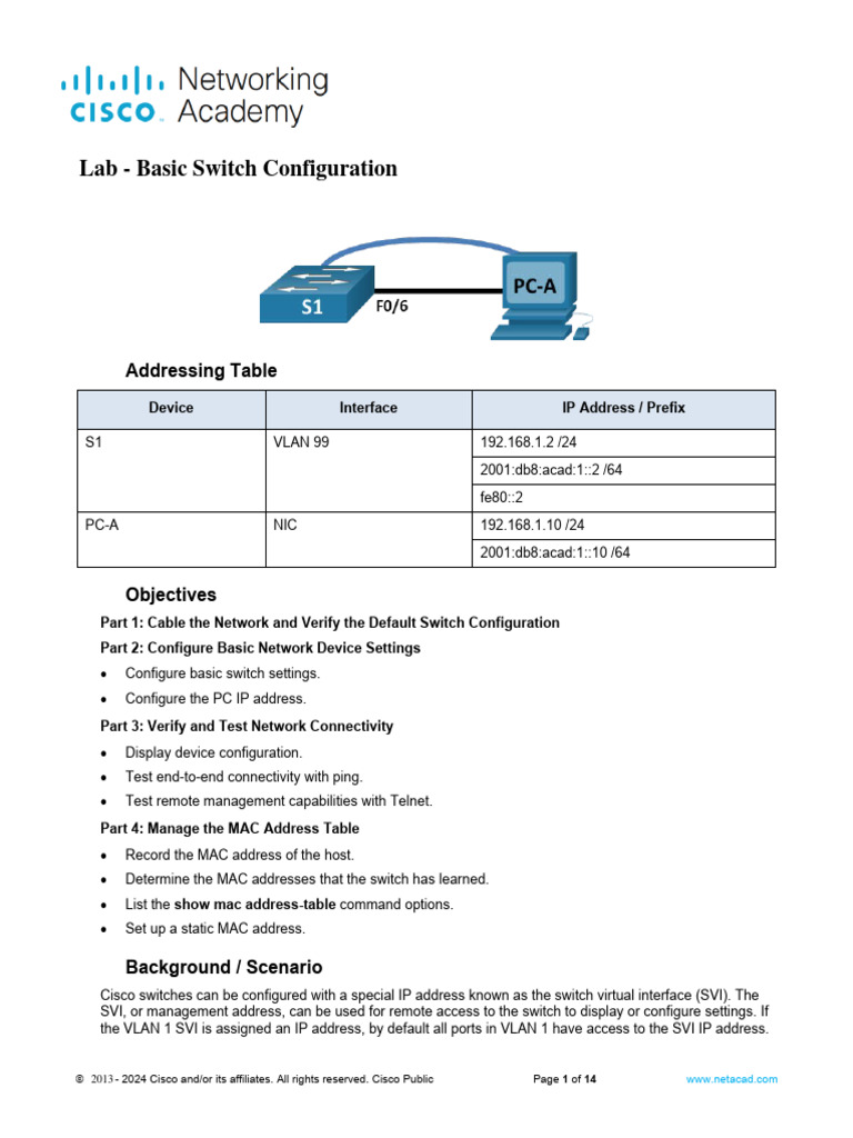 1.1.7 Lab Basic Switch Configuration (Finished) PDF Network