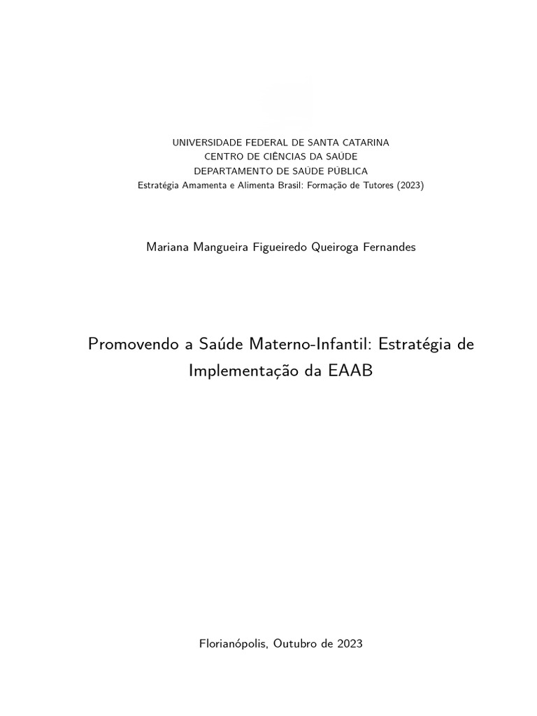Implementação da EAAB em Saúde Materno-Infantil | PDF | Desenvolvimento ...