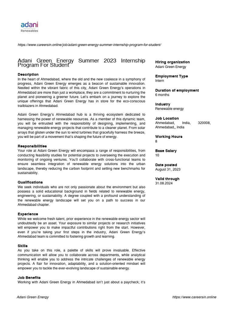 Adani green energy adani green energy summer 2023 internship program