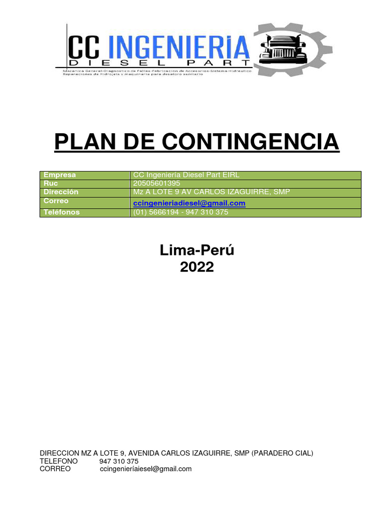 1.6. - Plan de Contingencia 2023 | PDF | Primeros auxilios | Herida