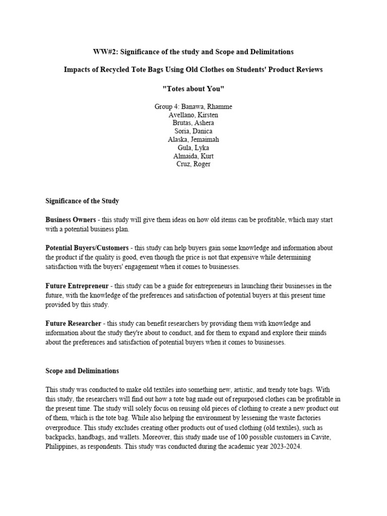 Ww 2 significance of the study and scope and delimitations pdf art
