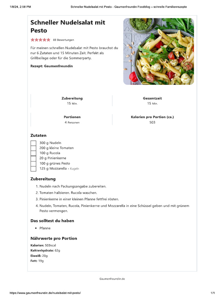 Nudelsalat mit Pesto | PDF