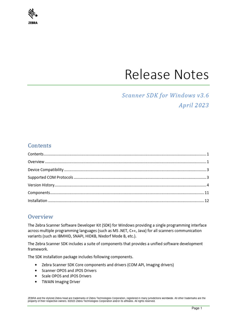 Release Notes Windows SDK | PDF | Image Scanner | Barcode