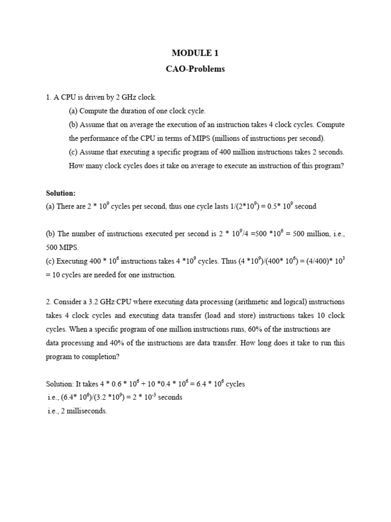 CPU Performance and Clock Cycle Analysis | PDF