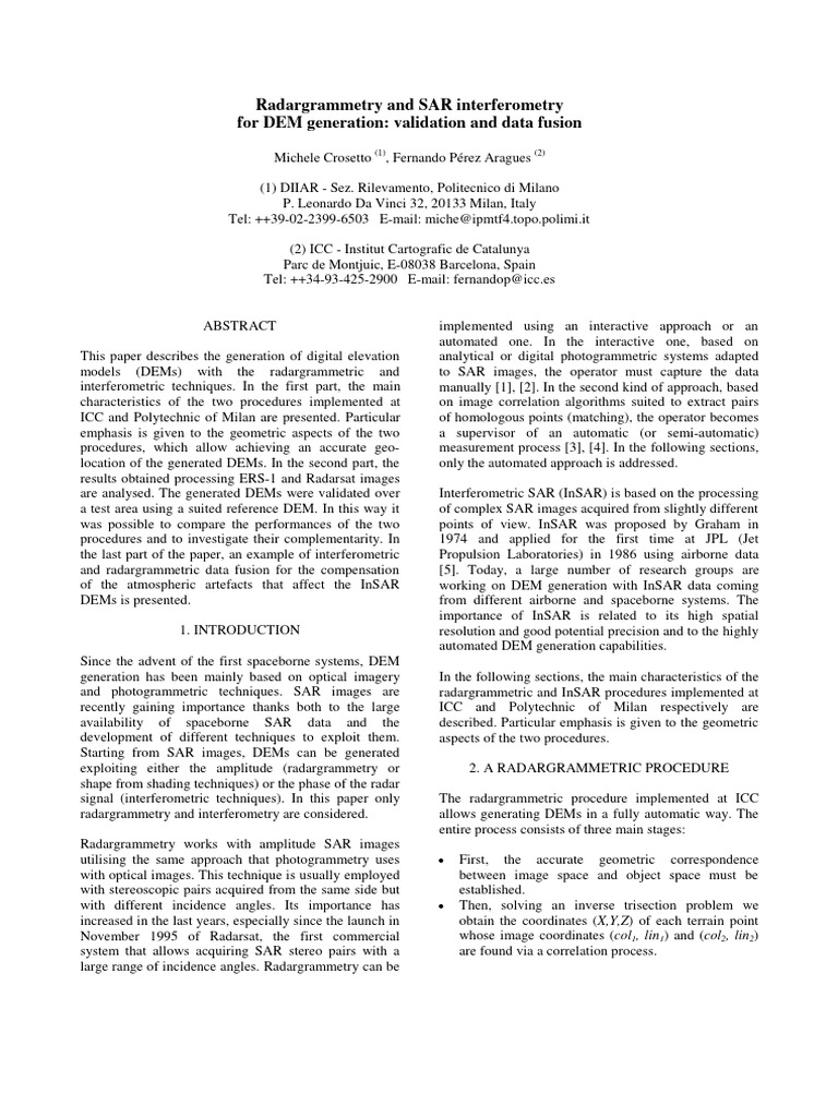 Radargrammetry for DEM Generation | PDF | Metrology