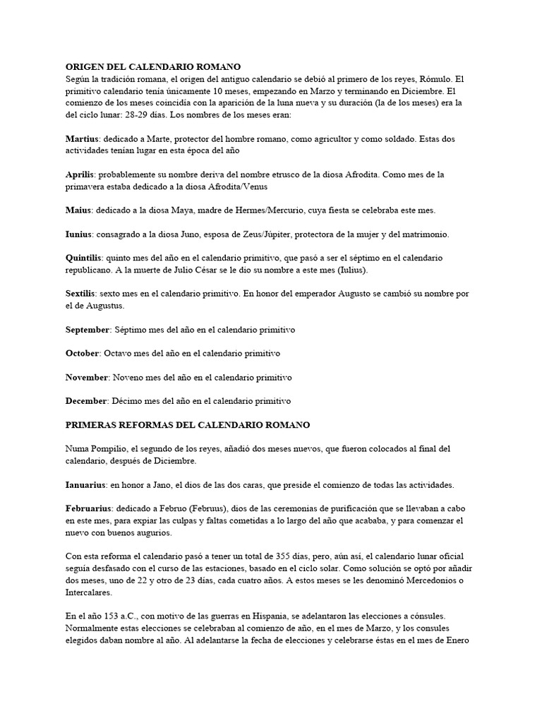 Calendario Romano. Teoría | PDF | Calendario | Roma antigua
