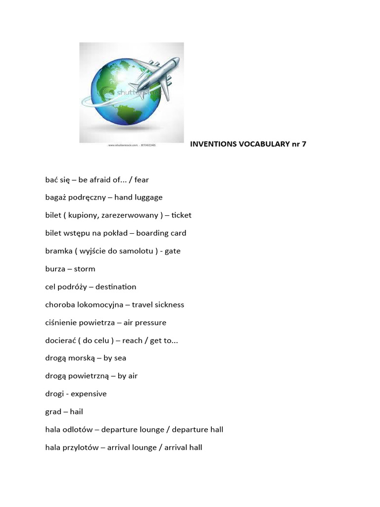 Inventions vocabulary airplane pdf