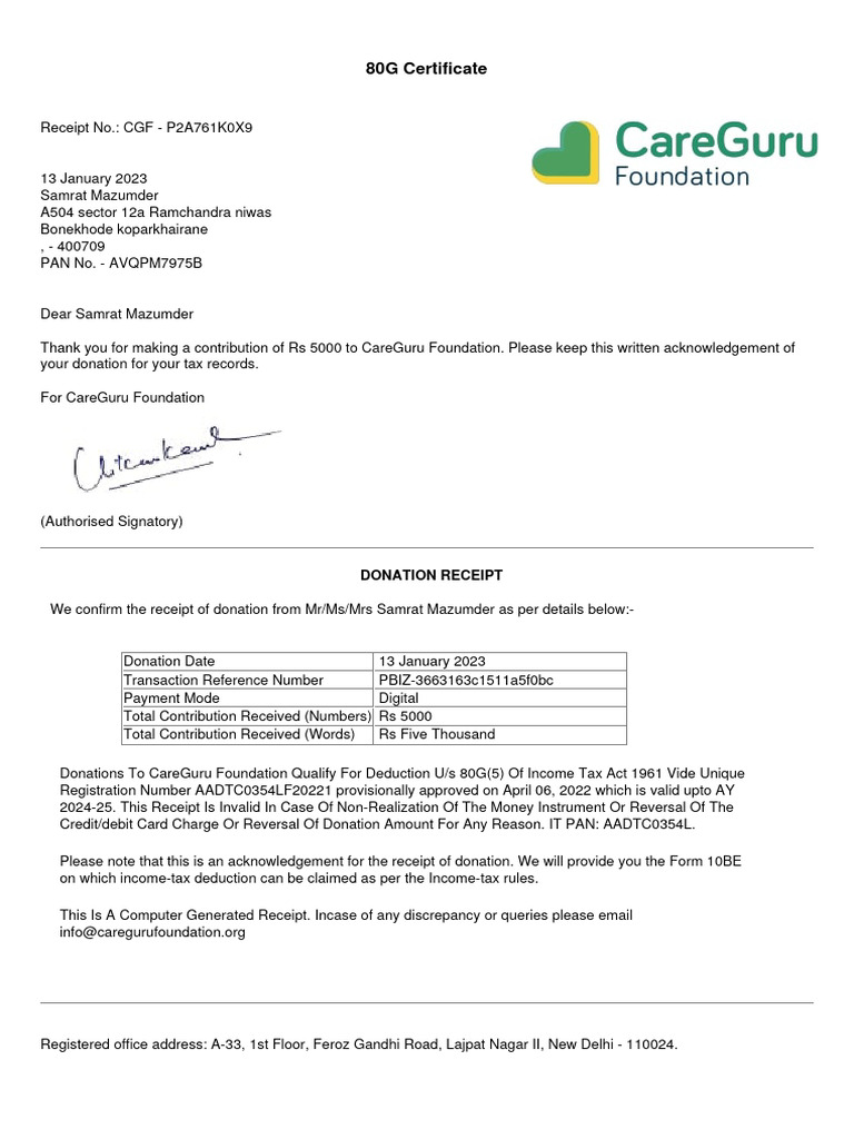 Donations | PDF | Receipt | Income Tax