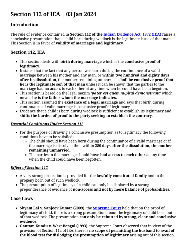 Section 112 of iea pdf legitimacy family law burden of proof law 
