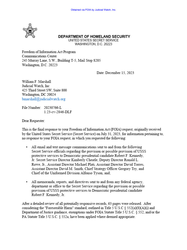 FOIA Response on RFK Jr. Protection Request | PDF | Freedom Of ...