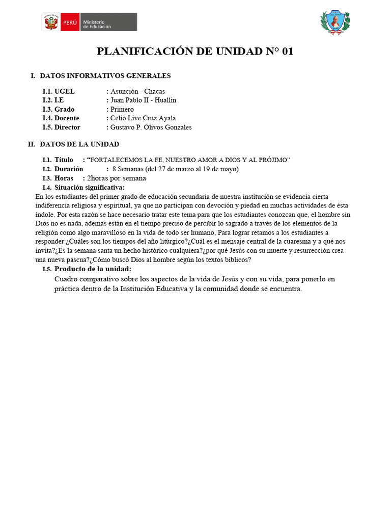 Unidad de Aprendizaje - 1 | PDF | Evaluación | La resurrección de Jesús