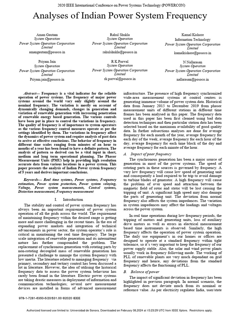 Analysis of Frequency in Indian Power System | PDF | Electricity ...