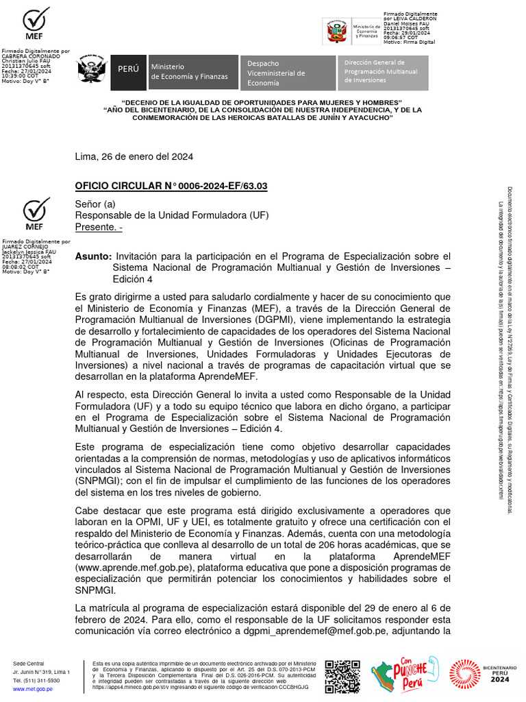 Oficio Circular 0006 2024 EF 63.03-f | PDF