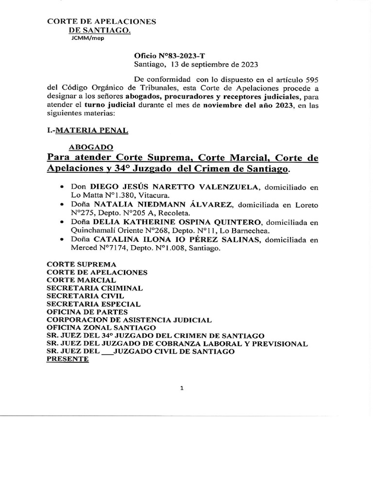 Turno Judicial Noviembre 2023-1 | PDF