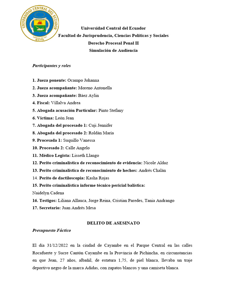 Simulación de Audiencia por Asesinato | PDF | Justicia | Crimen y violencia