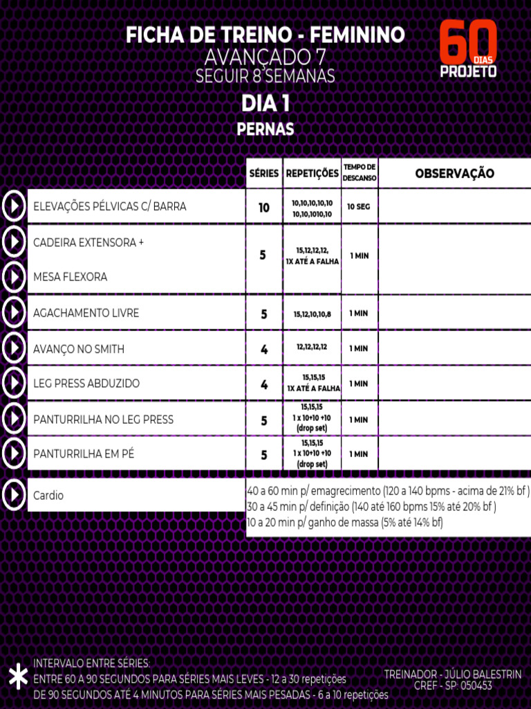 Ficha de Treino Feminino Avançado 7 | PDF