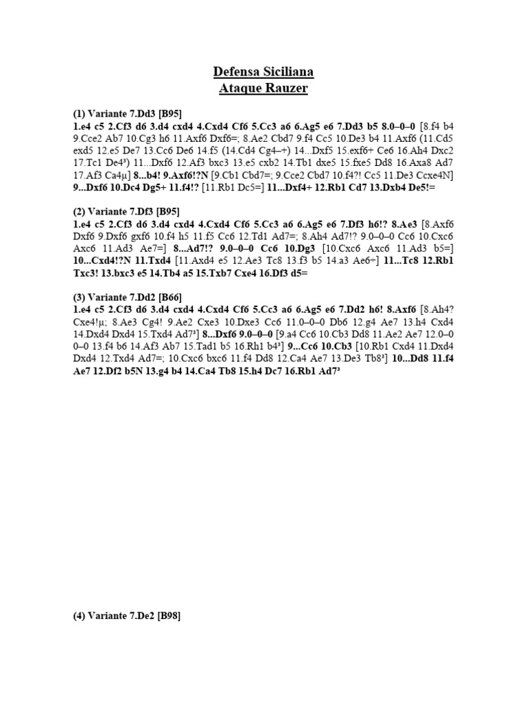Defensa Siciliana: Variantes del Ataque Rauzer | PDF | Ajedrez | Juegos ...