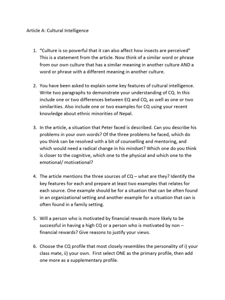 Understanding Cultural Intelligence (CQ) | PDF | Negotiation | Intelligence