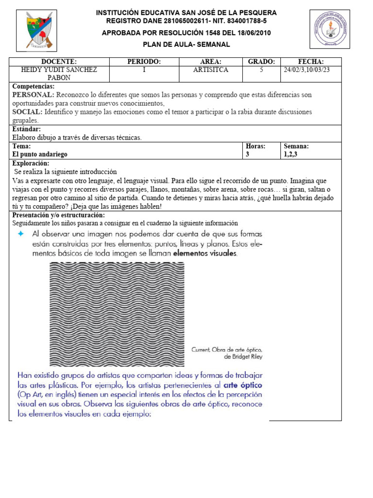 Plan de Aula I Periodo Artistica | PDF | Dibujo