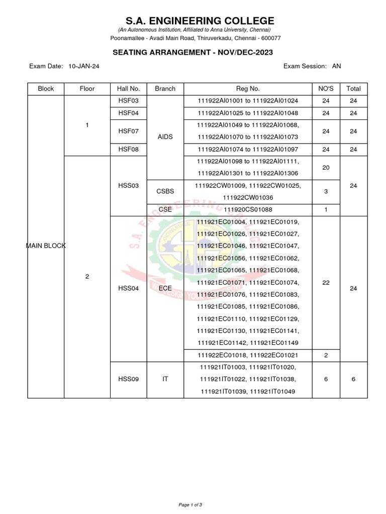 10-01-2024 An Hall Seating Plan | PDF | Engineering | Computer Engineering