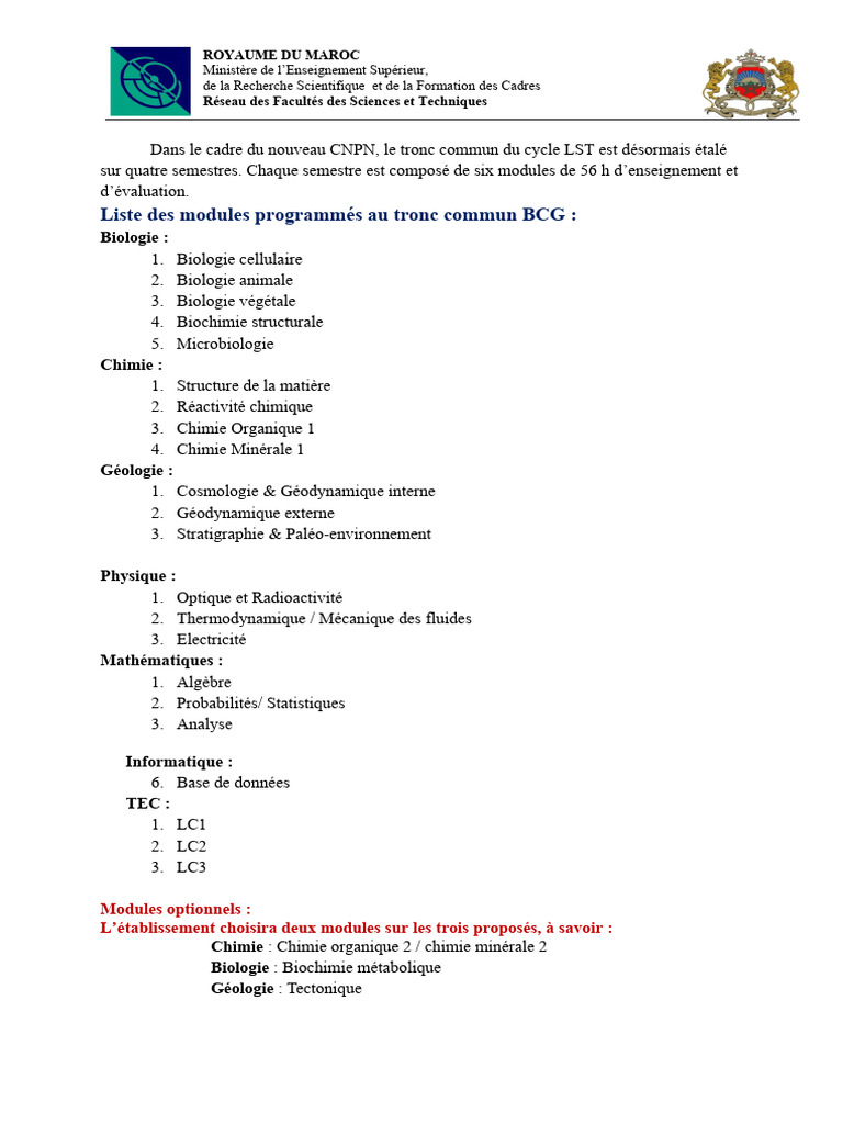 Tronc Commun BCG : Modules S1 Maroc | PDF | Sciences et mathématiques ...