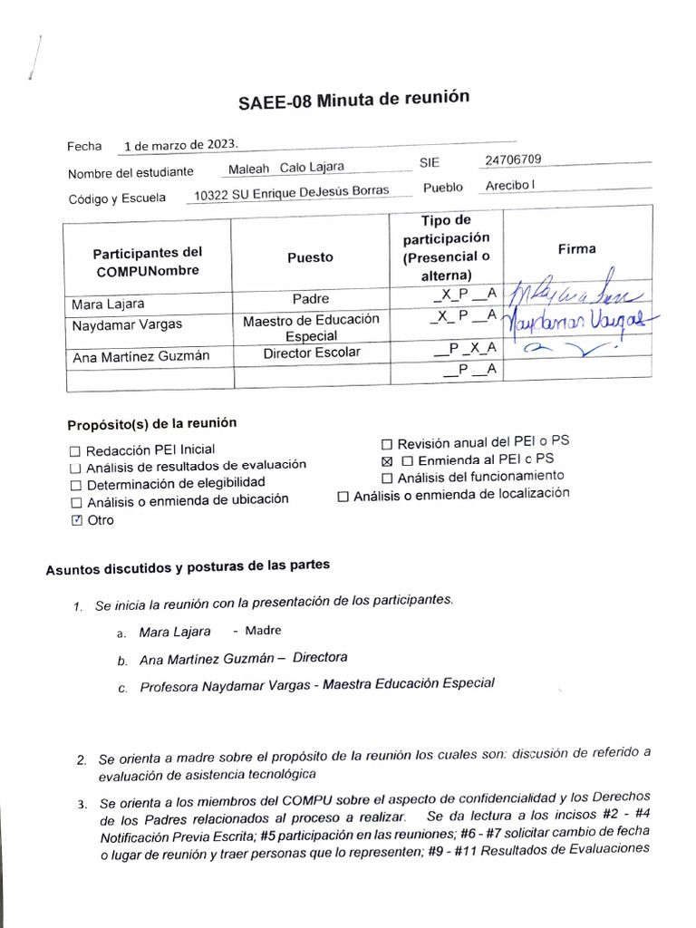 Minuta de Reunión COMPU - 1 de marzo 2023 | PDF