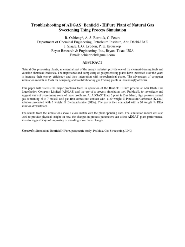 Troubleshooting of adgas benfield hipure plant of natural gas