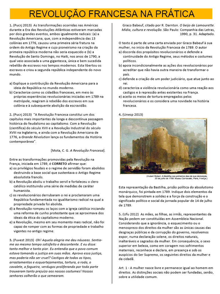 Exercícios sobre a Revolução Francesa | PDF | Revolução Francesa | França
