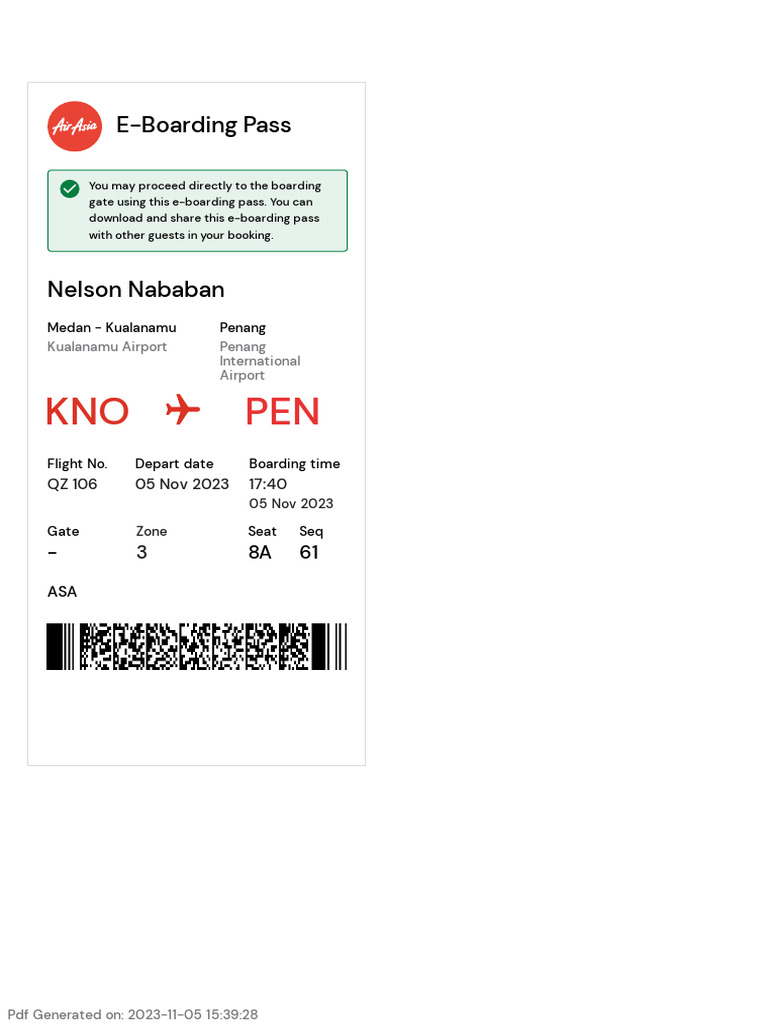 E-Boarding Pass for Flight QZ 106 | PDF
