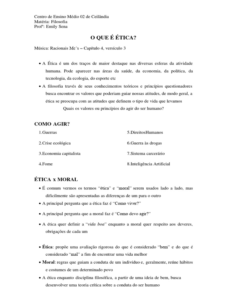 O Que É Ética - Resumo | PDF | Moralidade | Economia