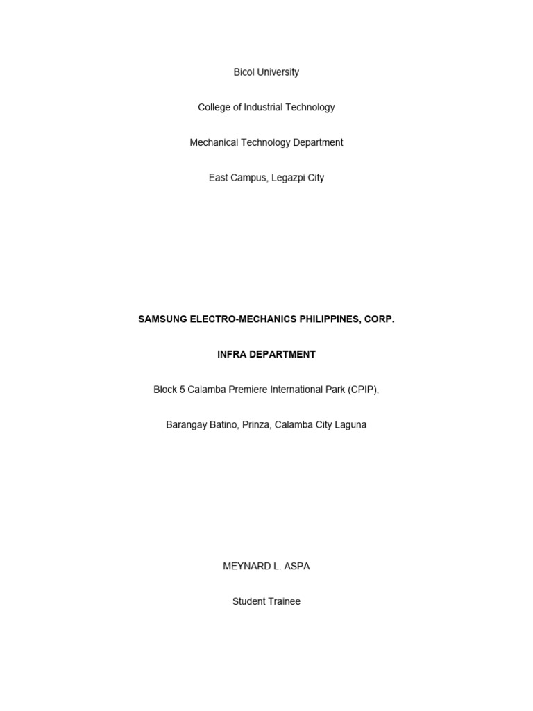 Ojt Report Pdf Manufactured Goods Mechanical Engineering