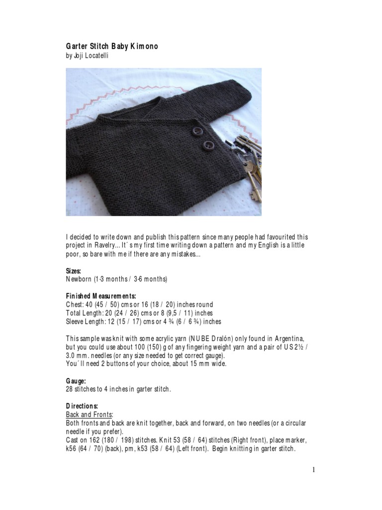 Garter Stitch Baby Kimono v2.0 | PDF, image size:768x1024