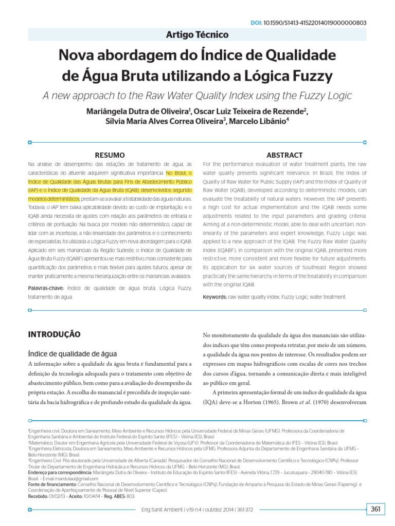 Nova Abordagem do IQAB com Lógica Fuzzy | PDF | Qualidade da água ...