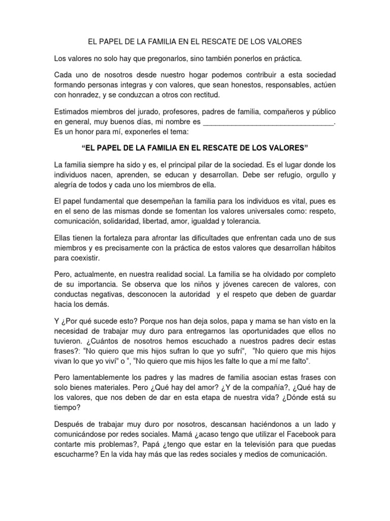 B) LA FAMILIA EN EL FOMENTO DE VALORES | PDF | Familia | Amor