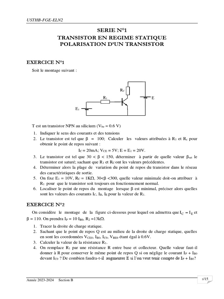 Exercices Corrigés sur Transistors | PDF | Transistor bipolaire ...