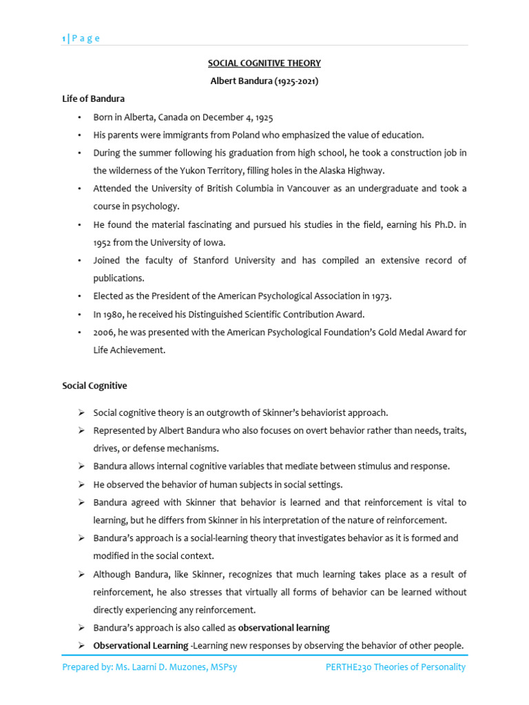 Social Cognitive Theory Overview | PDF | Self Efficacy | Learning