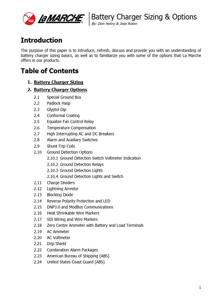 Battery Charger Sizing & Options PDF Battery Charger Relay
