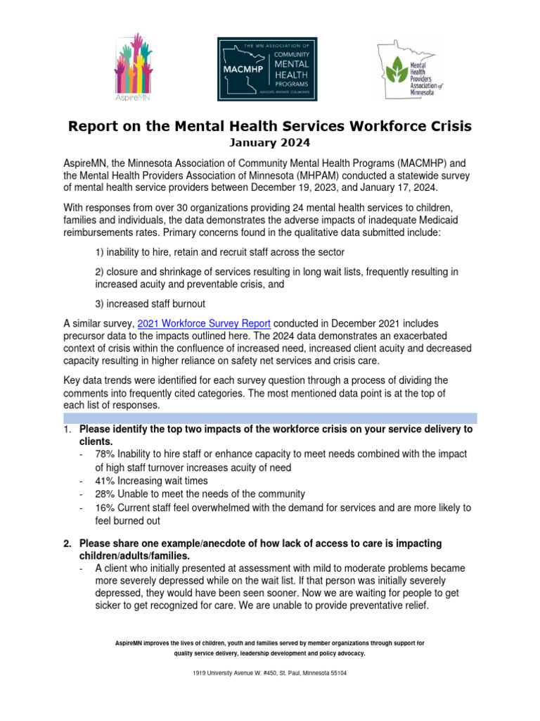 Mental Health Services Crisis Workforce Survey - Jan 2024 | PDF ...