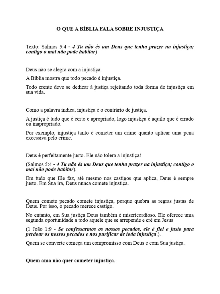 Justiça e Injustiça na Bíblia | PDF | Pecado | Justiça