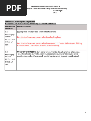 Special Education Lesson Plan Template Severe Intellectual Disabilities