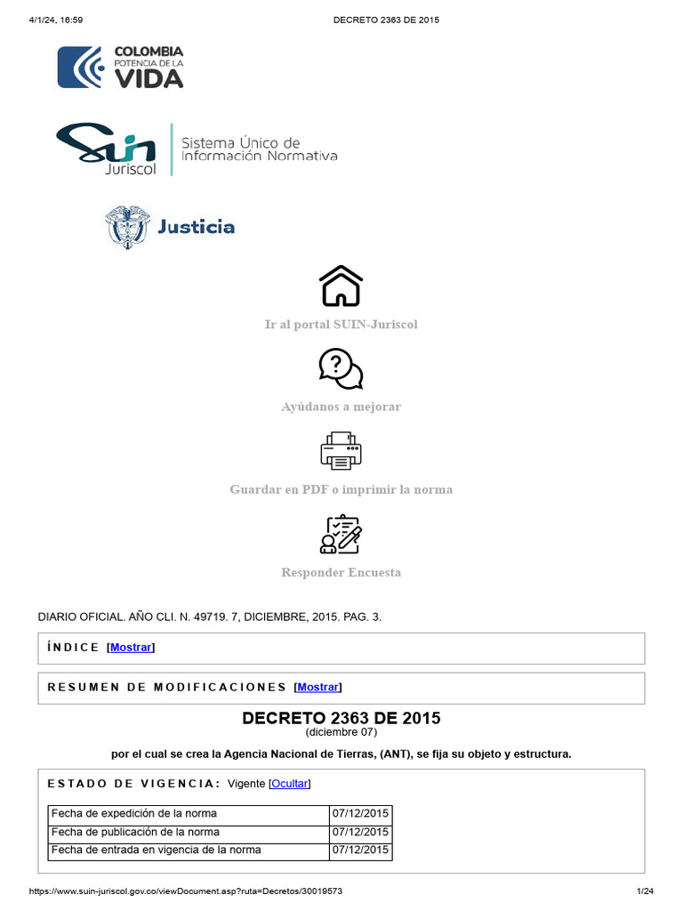 Decreto 2363 de 2015 | PDF