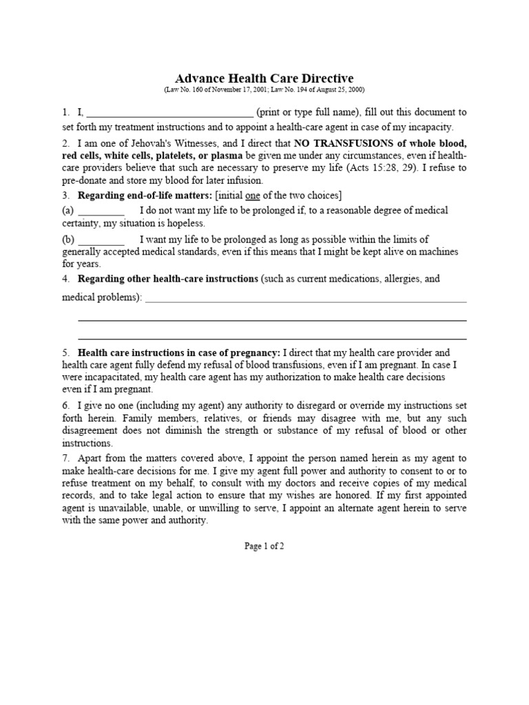 Puerto Rico POA JW Template | PDF | Notary Public | Blood Transfusion