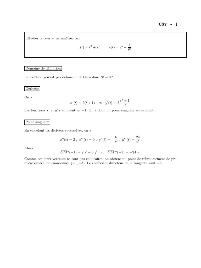 Étude de courbe paramétrée et singularités | PDF | Asymptote ...