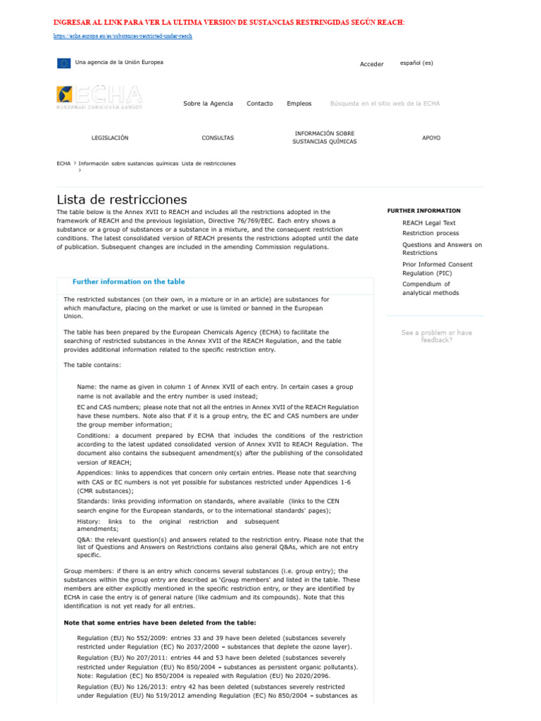 Reach List Of Restrictions Pdf Arsenic Chemistry