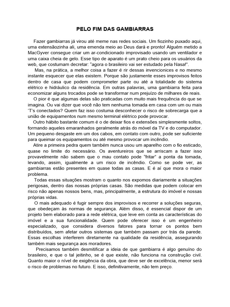 Fim das Gambiarras: Riscos e Soluções | PDF | Autor | Engenharia