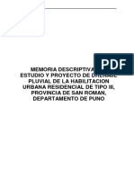 Memoria Descriptiva Del Estudio y Proyecto de Drenaje Pluvial de La Habilitacion Urbana Residencial de Tipo III, Provincia de San Roman, Departamento de Puno