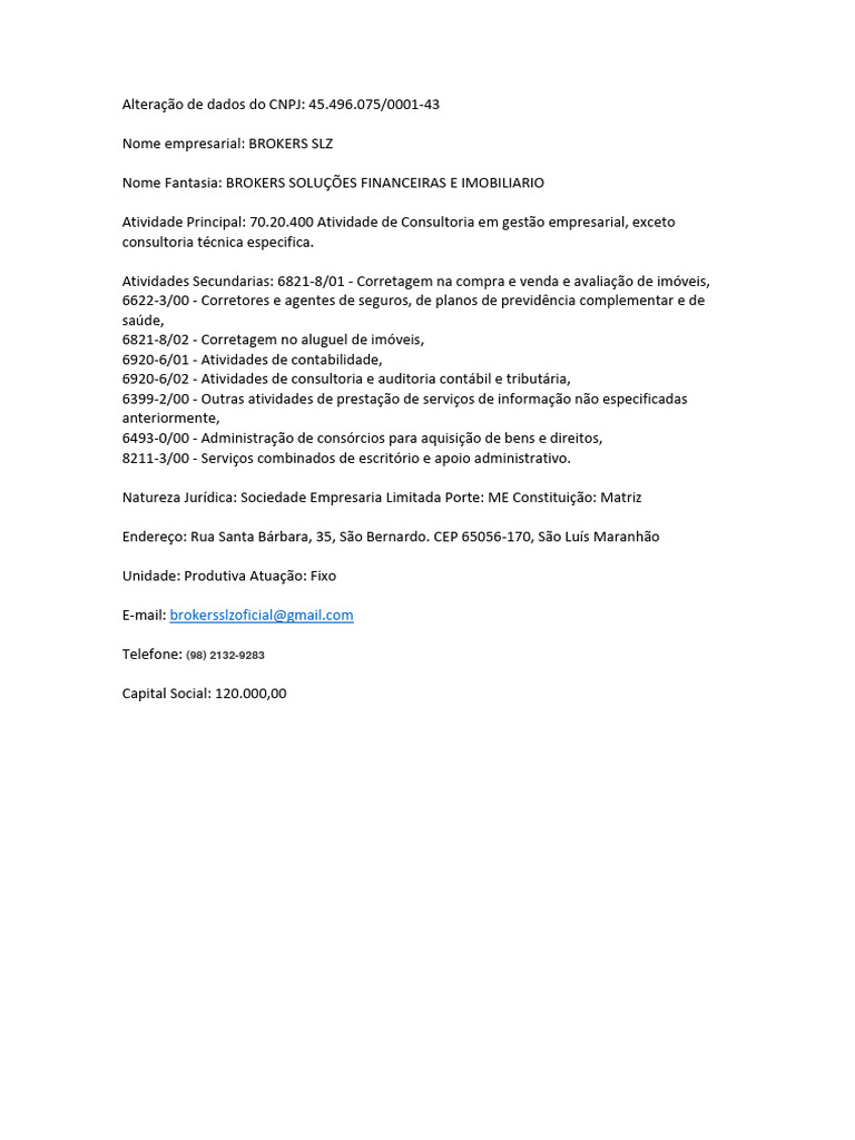 Altera o cnpj pdf