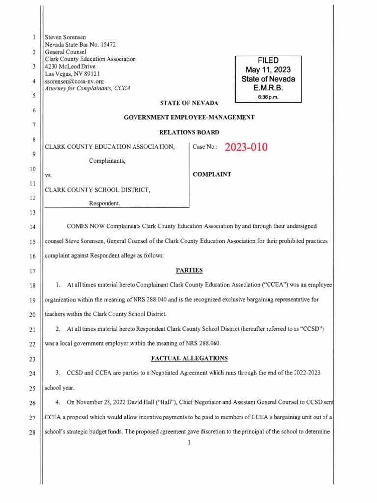 Ccea vs ccsd complaint to nv government employee management relations